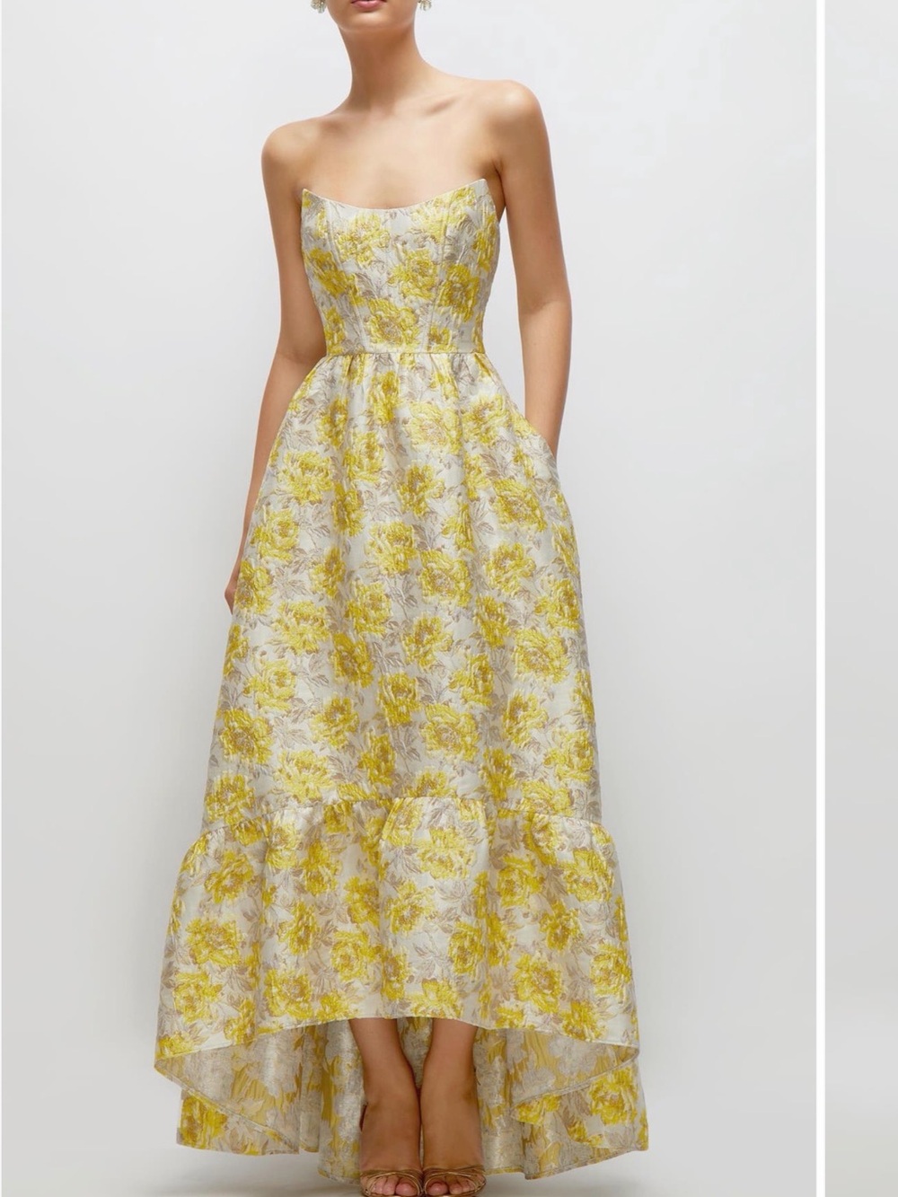 Nordstrom Strapless Yellow Floral High-Low Gown